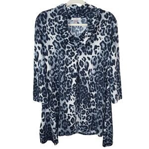 ROZ & ALI |Cowl Neck | Leopard Print  | Knit Mini Dress Tunic | Size XL